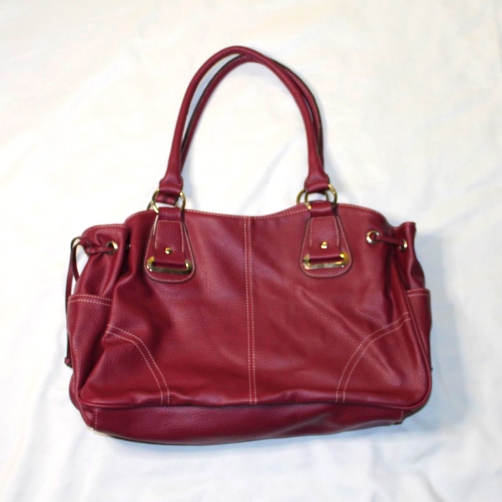 Wine Color Faux Leather Satchel